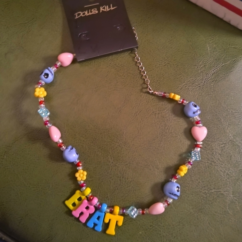 Pink yellow purple plastic necklace “Brat” girls casual good gift for girl